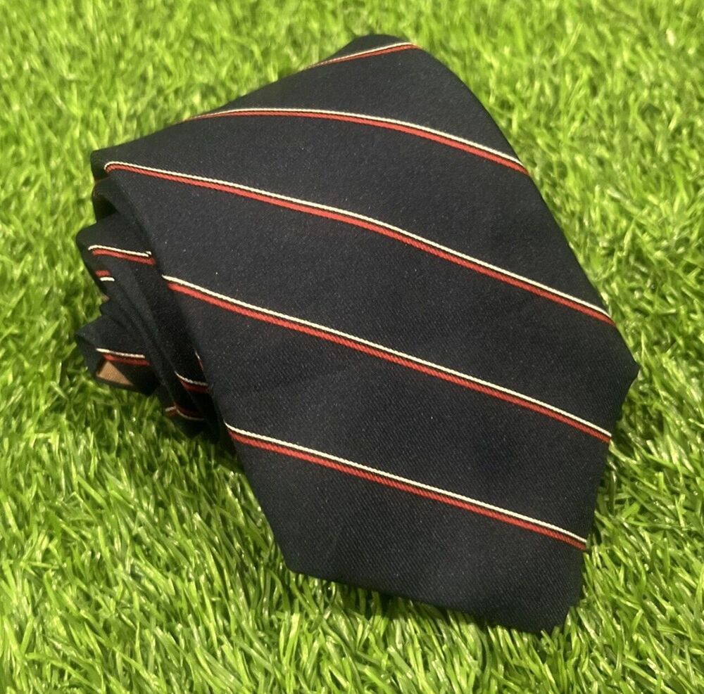 John Henry Men's Vintage Necktie Tie Navy Blue Red White Stripe 3" X 54"
